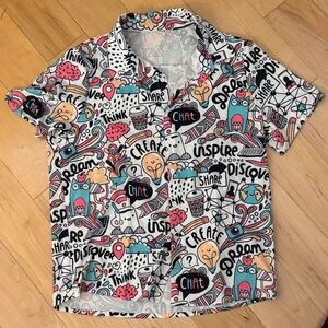 Graphic Print Men's Button Down Shirt- Large